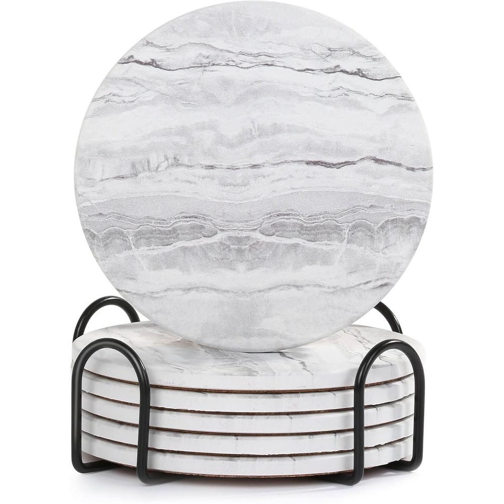 Marble Coaster Set - 6-Piece Absorbent Coaster Set, Marble-Style, Ideal