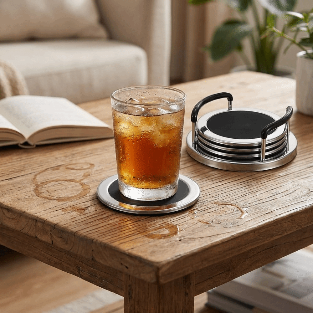 6PCS/SET Round Stainless Steel - đánh giá và giá Marble Coaster Set