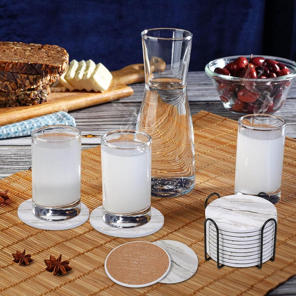 6-Piece Absorbent Coaster Set, - đánh giá và giá Marble Coaster Set
