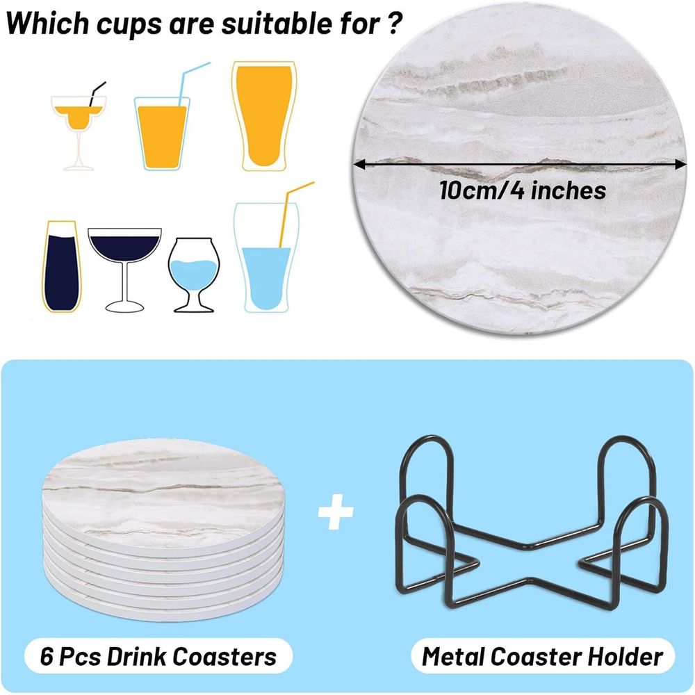 6-Piece Absorbent Coaster Set, - đánh giá và giá Marble Coaster Set
