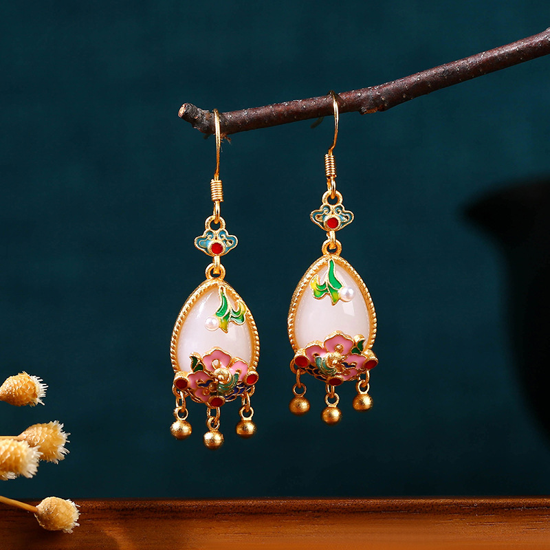 Natural Jade Flower Earrings C - đánh giá và giá Gold Plated Jewelry
